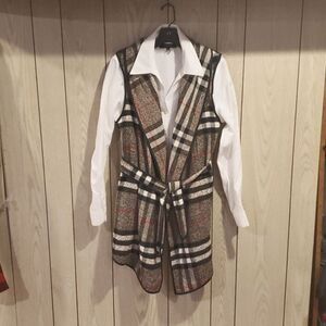 Plaid Flannel Belted Long Vest unofficial core, Burberry style.